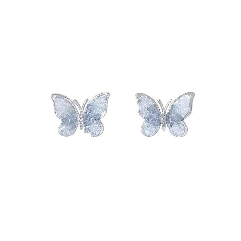 111 silver needle blue gradual change crystal butterfly stud earrings exquisite small personality versatile earrings temperament new earrings