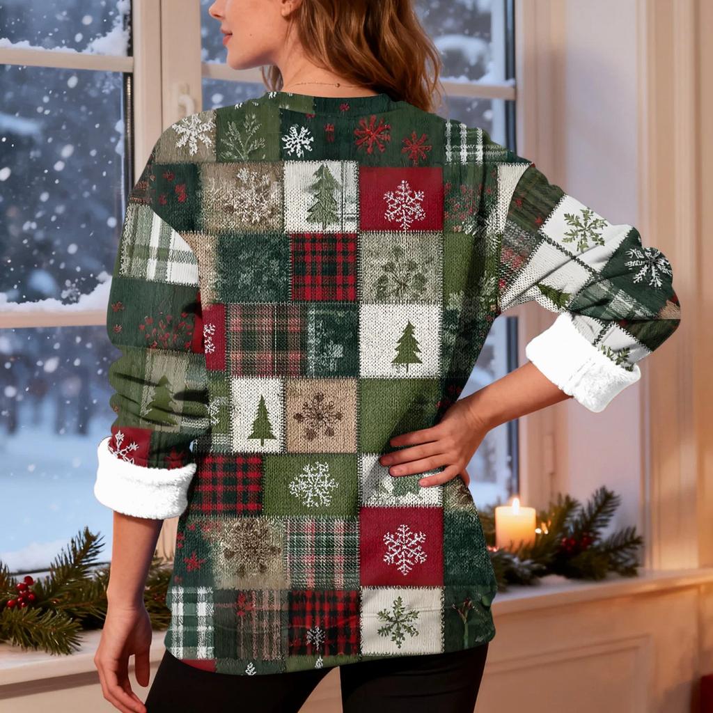 Γυναικείο Μόδα Casual Μακρυμάνικο Χριστουγεννιάτικο Μπλουζάκι με Στρογγυλή Λαιμόκοψη