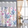 No Hook  Floral Pattern Shower Curtain With Snap-in Fabric Liner, Sheer Top Window, Waterproof Double Layer Bathtub Curtain