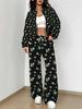 Black Retro Style Explosion Autumn and Winter New European and American Women's Clothing Flower Printing Suit Women