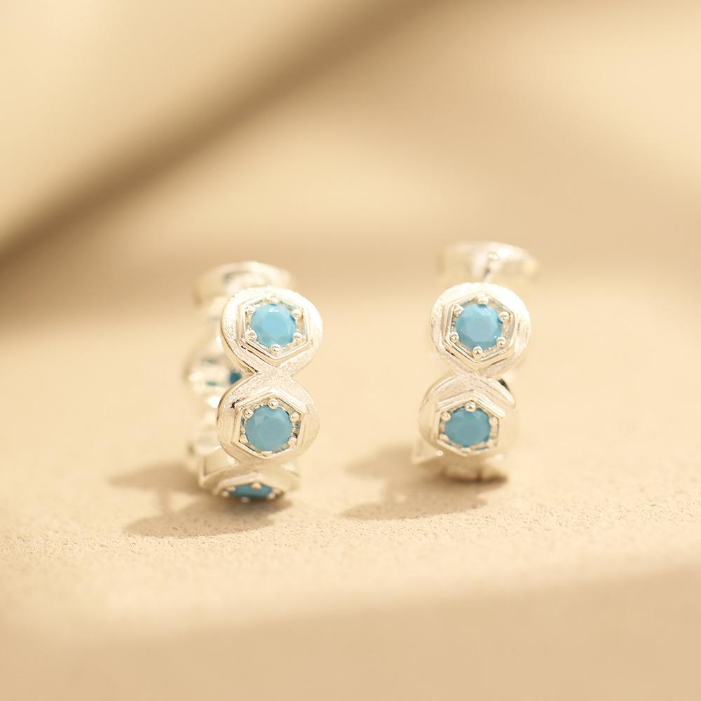 New elegant and exquisite diamond-encrusted blue zircon silver earrings simple and versatile stud earrings for women