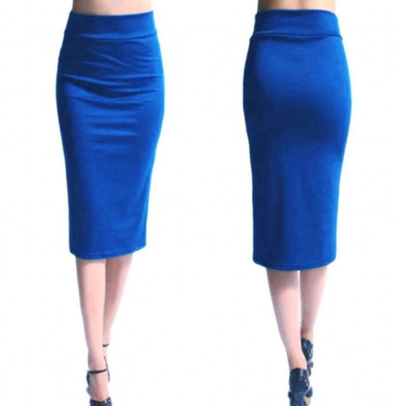Fashion Women Ladies Pain Office Rozciągliwa spódnica midi z dżerseju ołówkowego