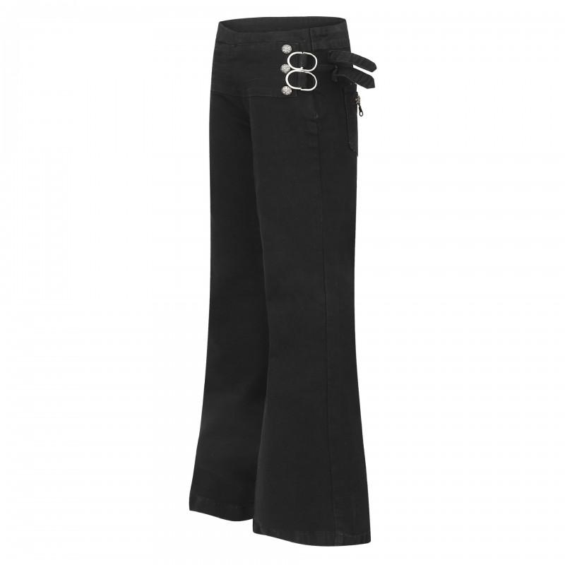 American Deconstructed Multi-Strap Button Flare Pants High Street Slim Fit Bootcut Trousers