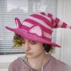 Striped Witch Hat with Rabbit Ears Unique Knit Cap for Halloween Dress Up Costume Cosplay Props Ornament