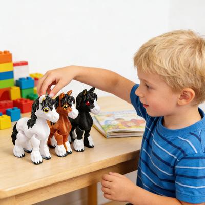 2Pcs 3D Printed Horse Figurine Movable Joints Pony Statue Stress Relief Horse Fidget Toy Simulation Animal Model Decoration