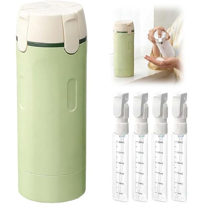 4-in-1 Reiseflaschen für Toilettenartikel, Tragbares Reise-Toilettenartikel-Flaschenset für Shampoo, Lotion, Spülung, Creme, Transparent mit Skala und Etikett