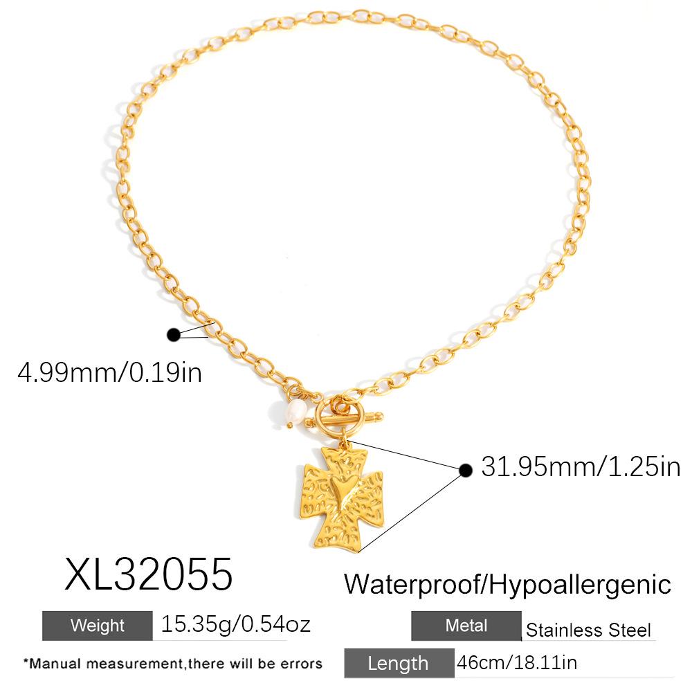 18K Gold-Plated Versatile Cross Stainless Steel Heart Necklace - Waterproof  Fashionable 18K Gold Plated