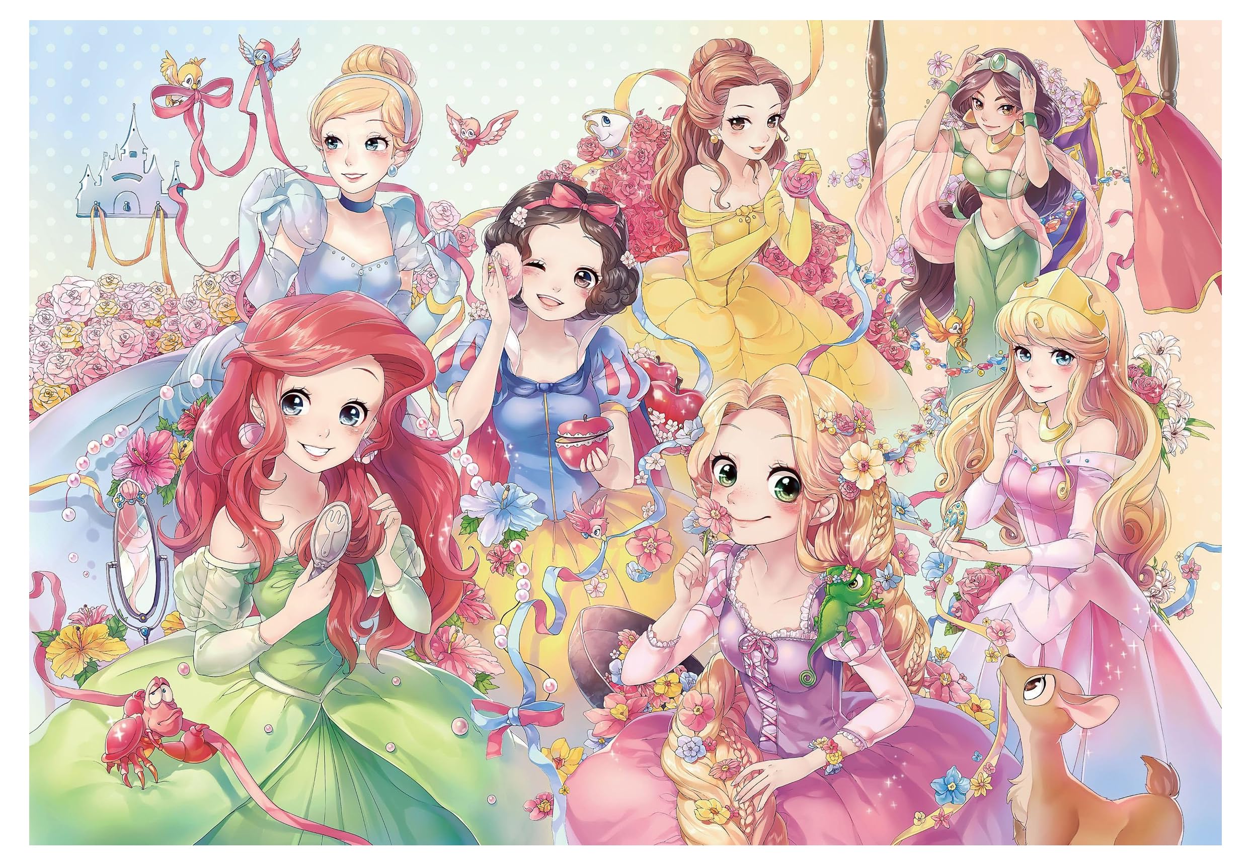 

Tenyo in Stained Art Gyutto Series Jigsaw Puzzle Purely Disney Princess with Service Card (Tenyo) [Made Japan] 500-Piece (25x36cm) DSG-500-452