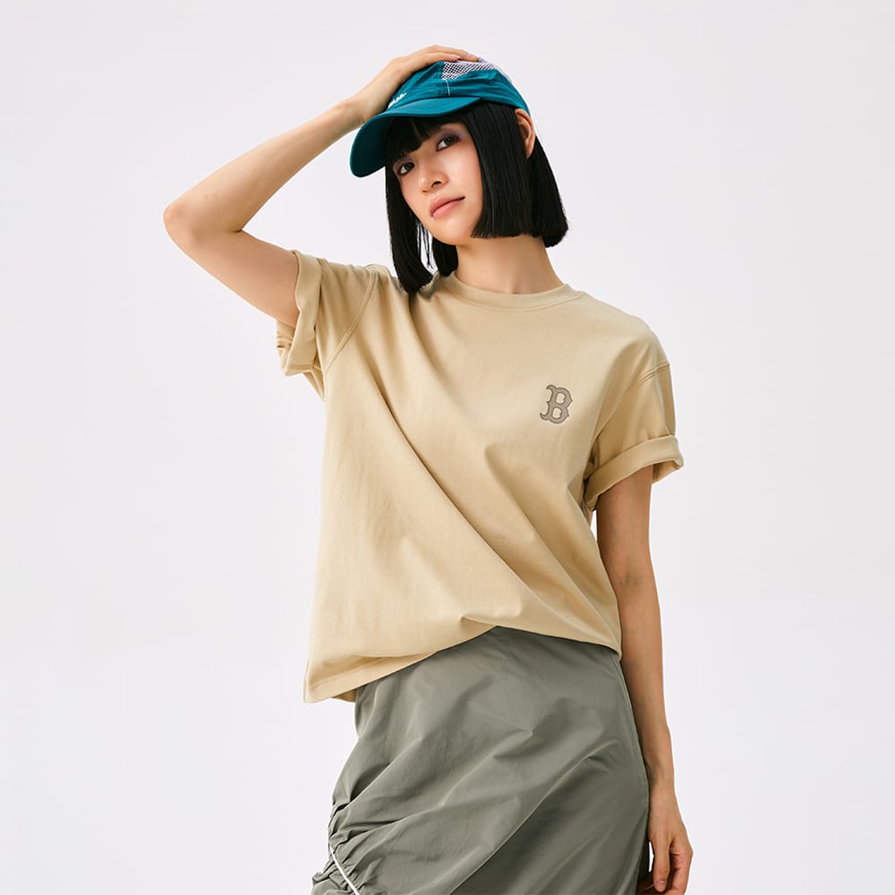 MLB MONOGRAM Collection Basic Boston Red Sox FW25 T Shirt Unisex Khaki 3ATSM0454-43BGL
