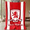 Middlesbrough FC Custom Name Text Flannel Blanket Soccer Logo Personalized Fleece Throw Blanket Special Gift For Sofa Bedroom Home