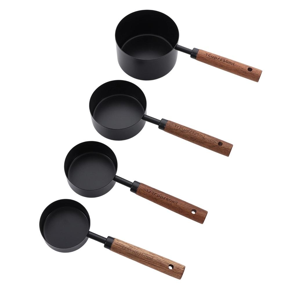 4 Pezzi Cucchiaio Dosatore Caffè con Manico in Legno Oro Argento Strumento per Cottura Gelato Zucchero Sale Spezie