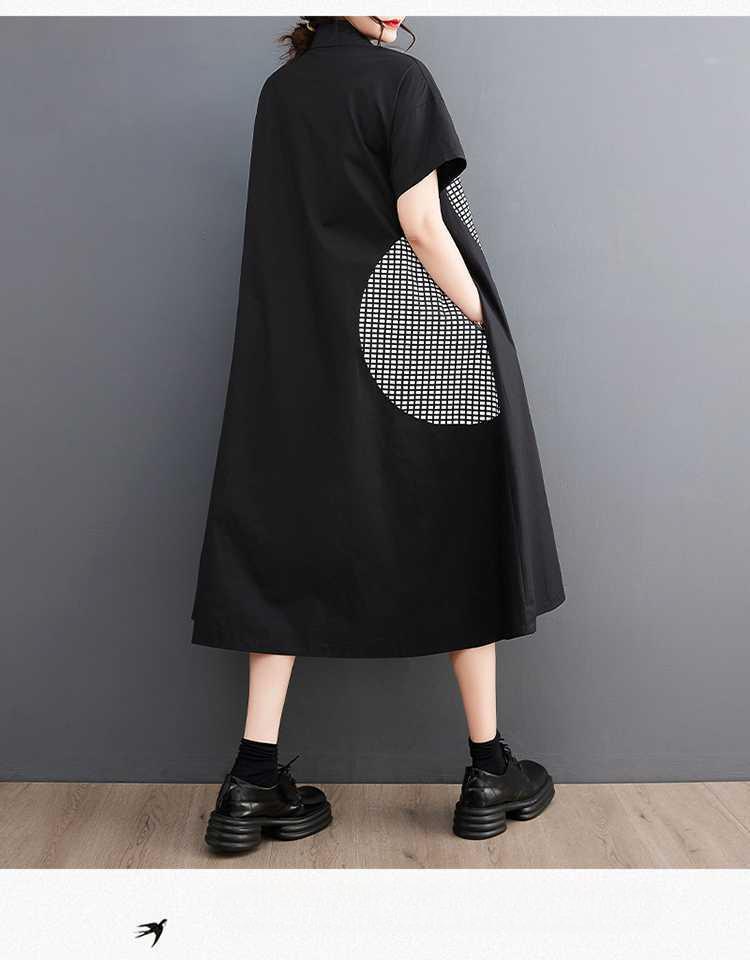 Loose Plus Print Medium Long Artistic Retro Short Sleeved Shirt Dress