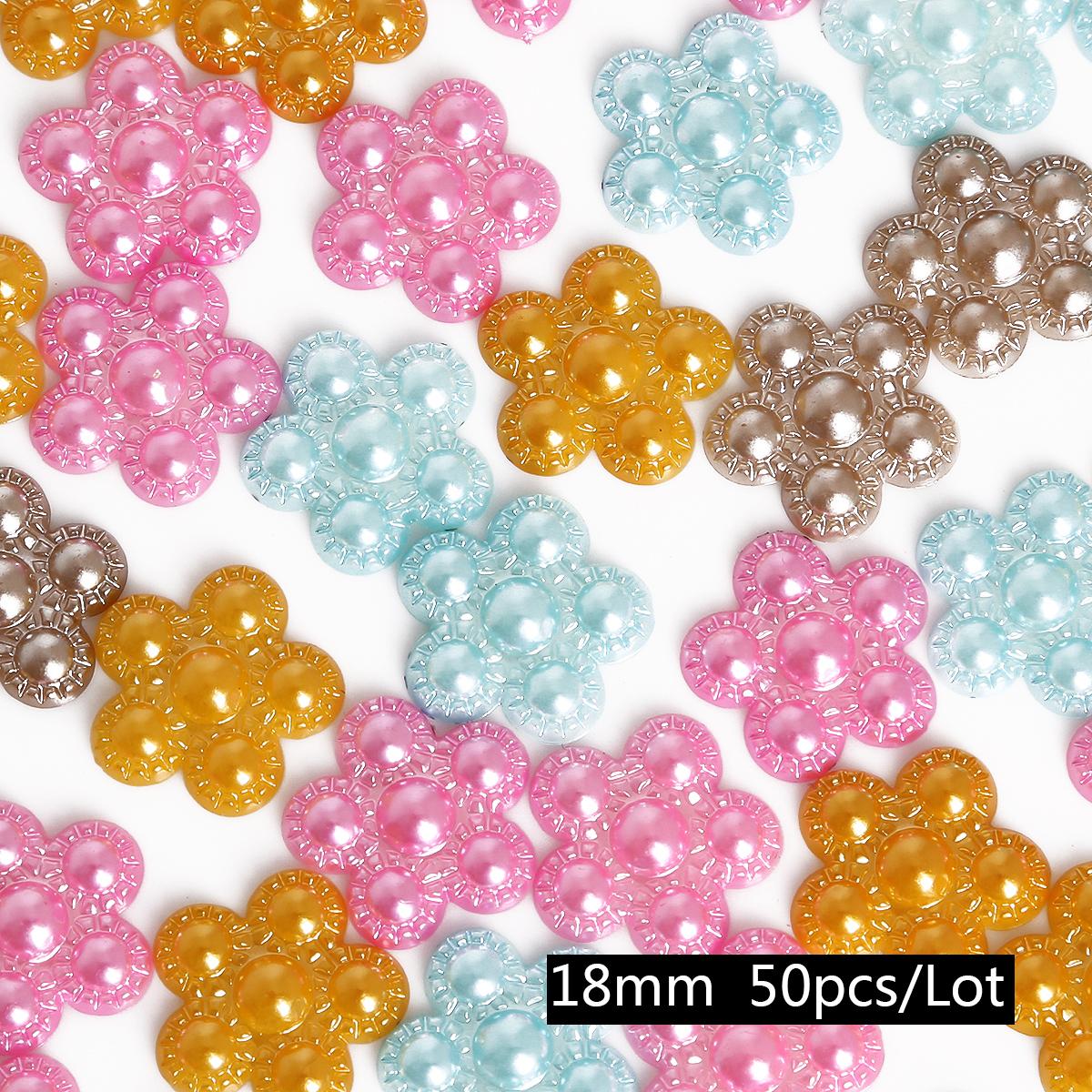

20-100 шт. без отверстия, разноцветные цветочные кабошоны с плоской задней частью, имитация пластика, АБС-пластик, жемчужные бусины, сделай сам, рукоделие, украшение для одежды 18mm 50pcs
