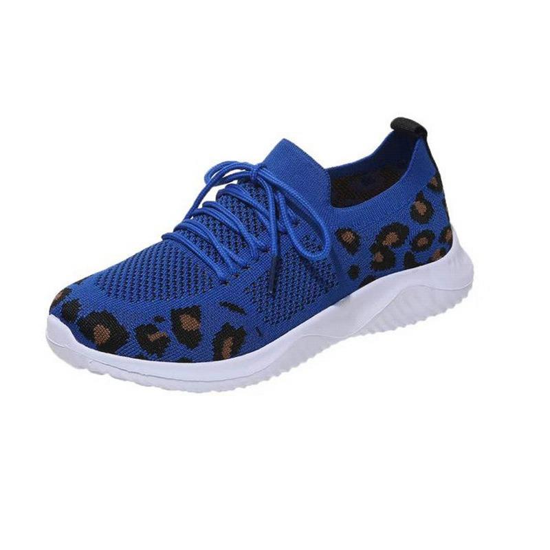 Women's casual sports shoes New leopard print round head lace-up flat bottom comfortable mesh women's shoes