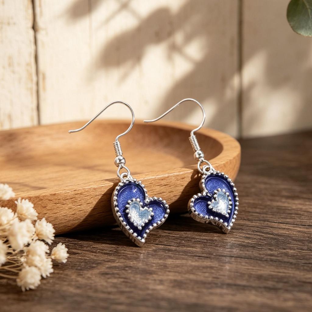 Popular retro hand-painted enamel colored earrings, double-layer lace peach heart earrings, versatile personalized high-end earrings.