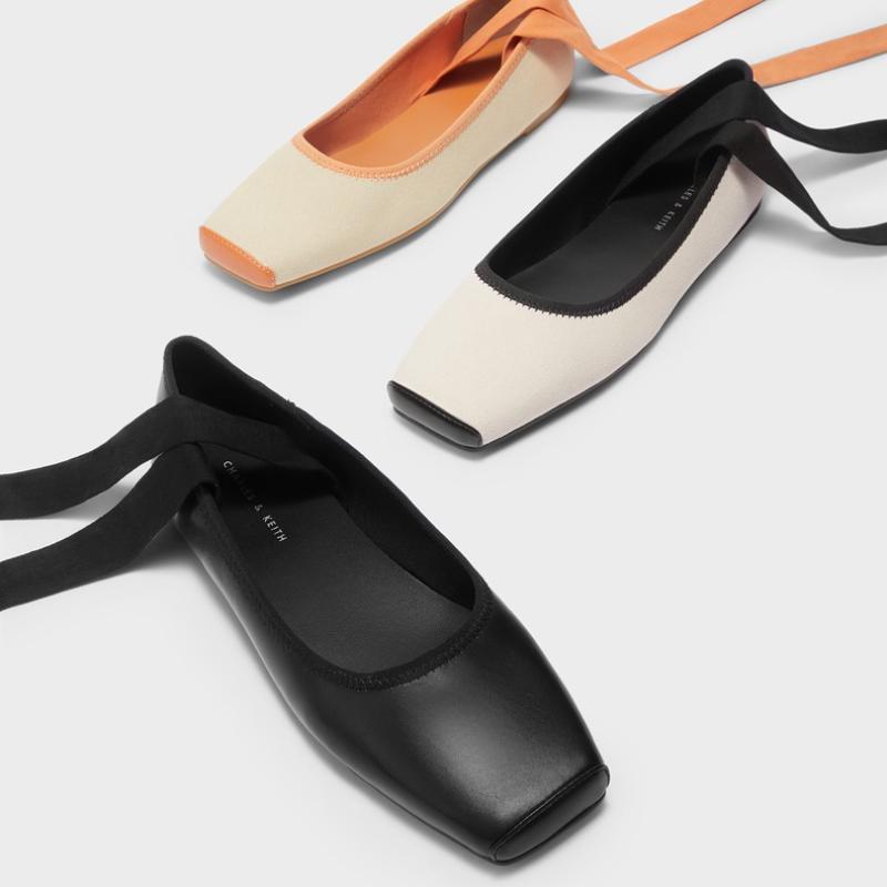 Fashion Soft Sole Ballet Shoes Cross Strapping Flat Heel Soft Sole Square Toe Single Shoes Women's French Temperament Color Contrast