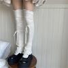 Women Japanese Ribbed Leggings Gaiters with Lace Up Bandage Aesthetic Ruffle Trim Thigh High Leg Warmers Footless Socks