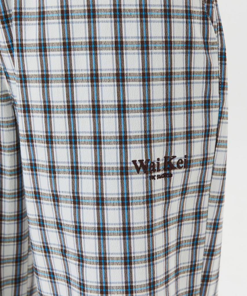 Yk Wide Check Elastic Waist Pants Brown