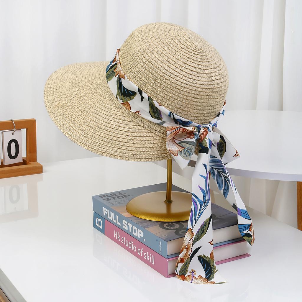 Lace Bow Straw Hat Women's Summer French Large Brim Sunscreen Hat Seaside Beach Vacation Sun Hat