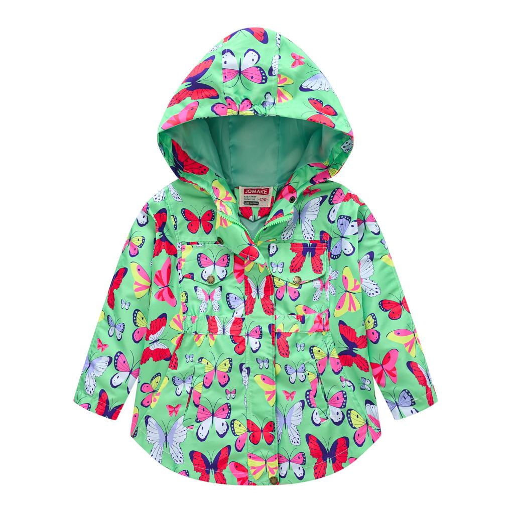 Fall Girls Butterfly Print Waist Jacket Girls Double Layer Hooded Zipper Shirt Fashion Windbreaker Jacket