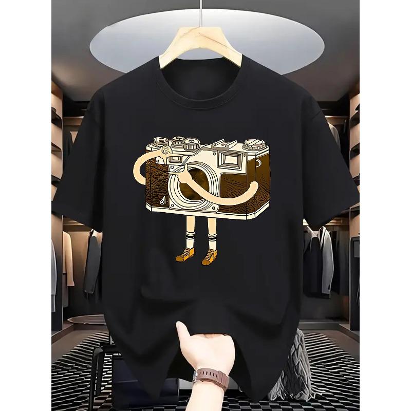 European Size Men's Summer Short Sleeve T-Shirt with Letter '' Print - Casual Round Neck Breathable Top, Short Sleeve Summer Wear for Hot Weather