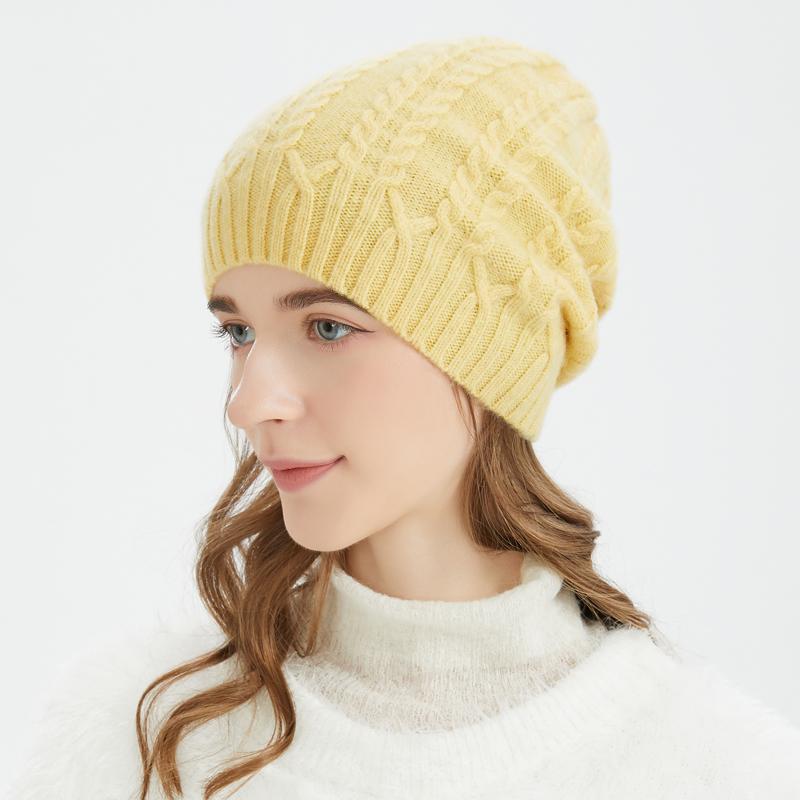 Fashion Luxury Plaid Pattern Ribbed Knitted Hat Winter Custom Logo 100% Wool Warm Women's Adult