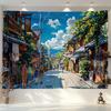 Summer Clear Sky Japanese Old Street Anime Landscape Tapestry Wall Art for Bedroom Living Room Decoration Healing and