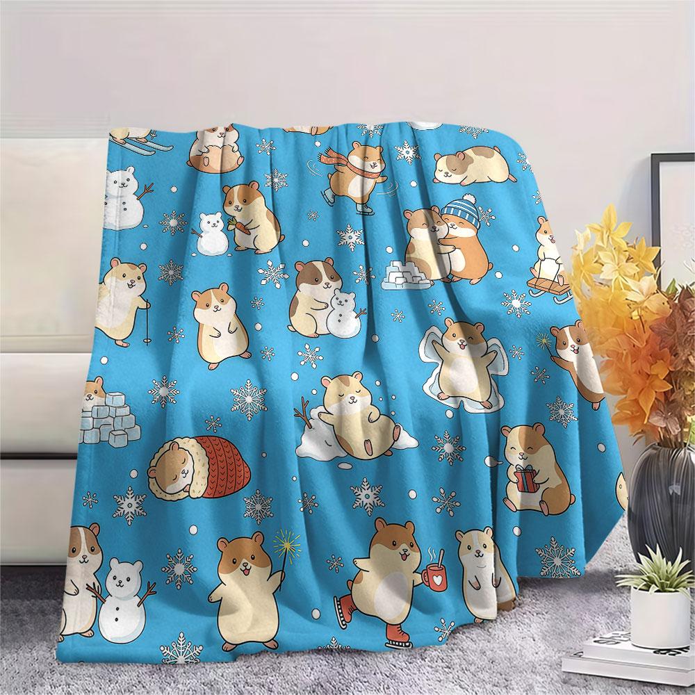 1PC Winter Hamsters Graphic Print Flannel Blanket Lightweight and portable for Home Decor Warmth and Comfort Birthday Present Birthday Gifts