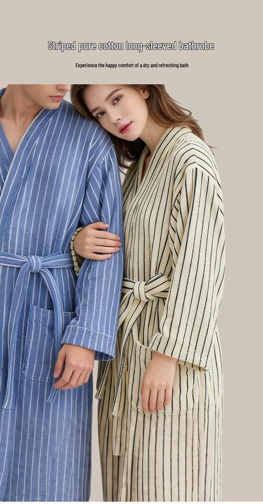 Unisex Thickened Cotton Bathrobe - Absorbent, Quick-Drying, All-Season, Plus Size Pajamas