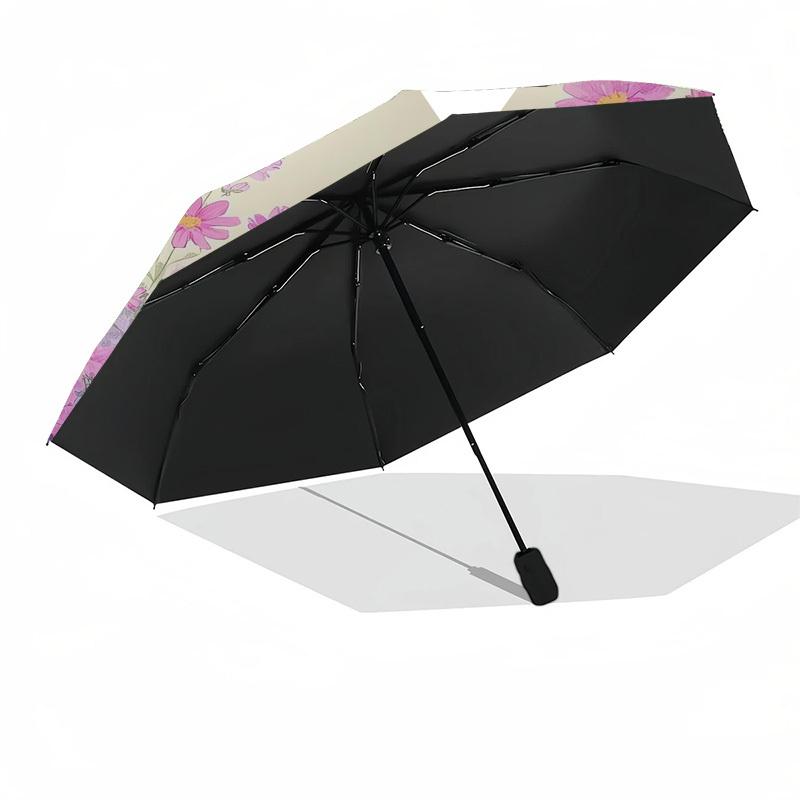 1pc Floral Cat Garden Scene Umbrella with Plastic Handle,Vibrant Cartoon Pattern,Multi-functional UmbrellaPT173