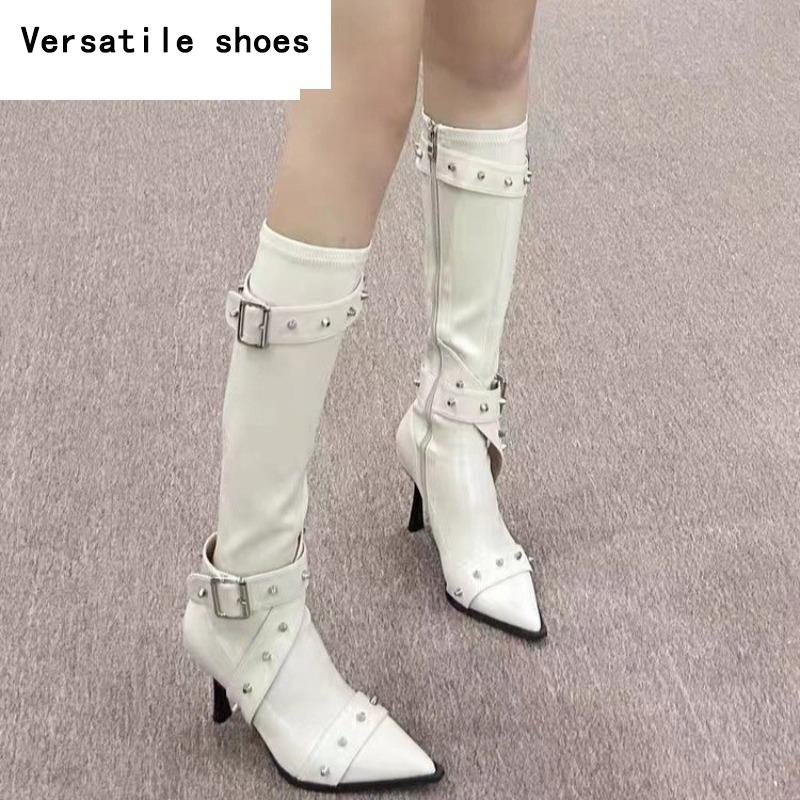 Элегантные сапоги на высоком каблуке до колена в стиле панк-женская обувь — фото 3