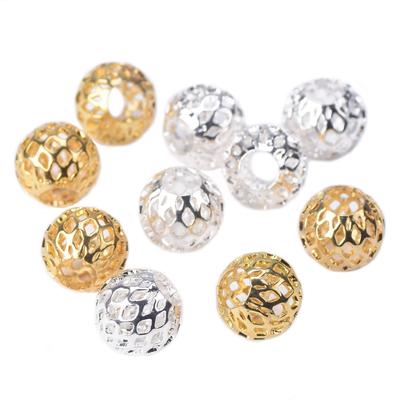 Color Oro Plateado Color Plata Redondo Hueco Malla de Gasa Metal Latón 8mm 10mm Cuentas Espaciadoras Sueltas lote para Fabricación de Joyería DIY