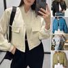 Women's Cropped Jackets Stand Collar Varsity Shacket Coat Casual Button Down Long Sleeve Spring Autumn Outerwear