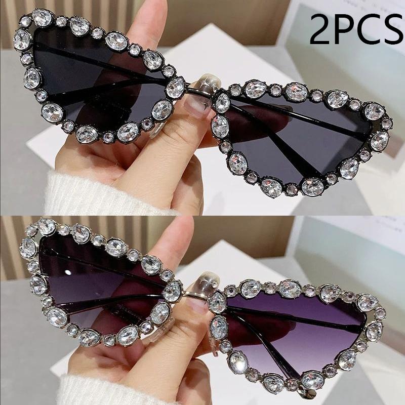 New Luxury Diamond-encrusted Cat-eye Sunglasses Ladies Personality Metal Butterfly Frame Ins Sunglasses