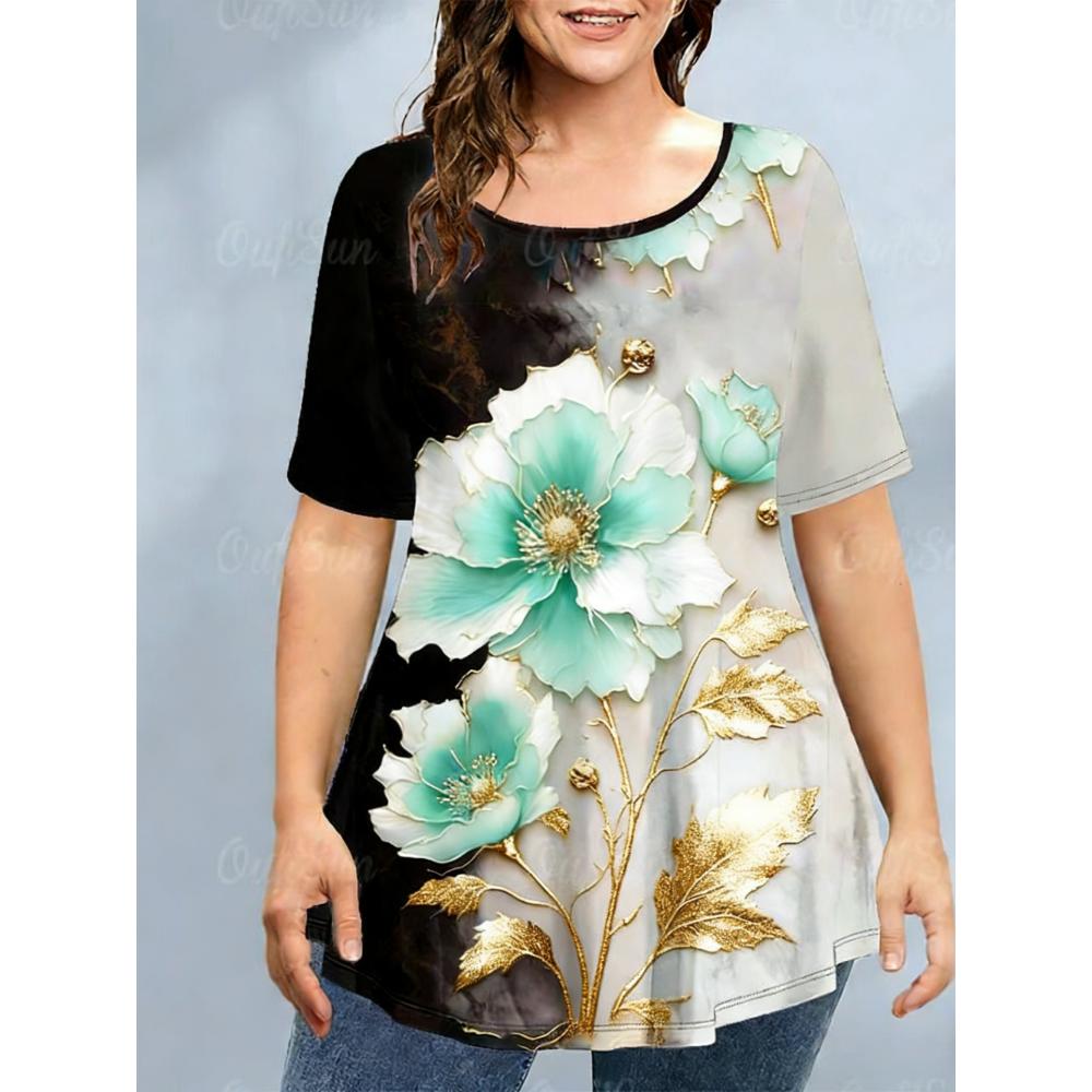Ladies Summer Printed Large Loose Casual T-shirt Fashionable Comfortable Soft Breathable Short Sleeved T-shirt