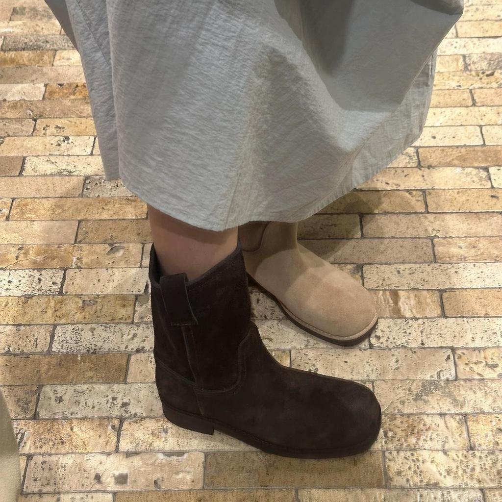 Sheepskin version~ retro matte suede round head low heel western cowboy boots short boots women's 2025 new Martin boots