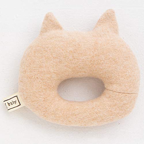 Y-1289 pompkins BABY 100% Organic Cotton [Kitty Series] Rattle, Made in Japan (Brown)