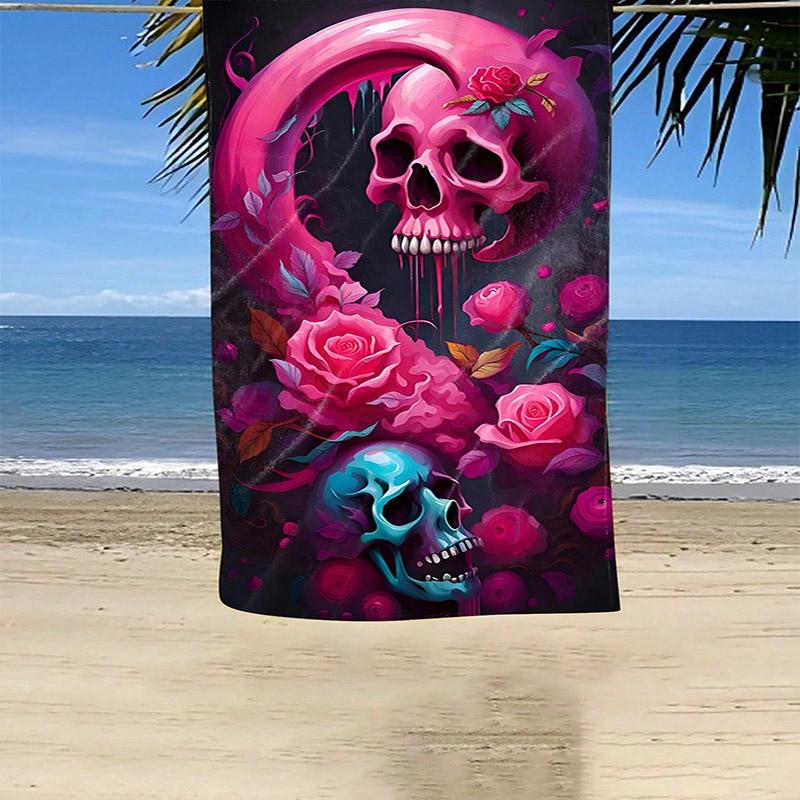 Serviette de Plage Motif Crâne Rose & Bleu Rose Protection Solaire et Coupe-Vent Convient pour Piscine Camping Voyage Couverture
