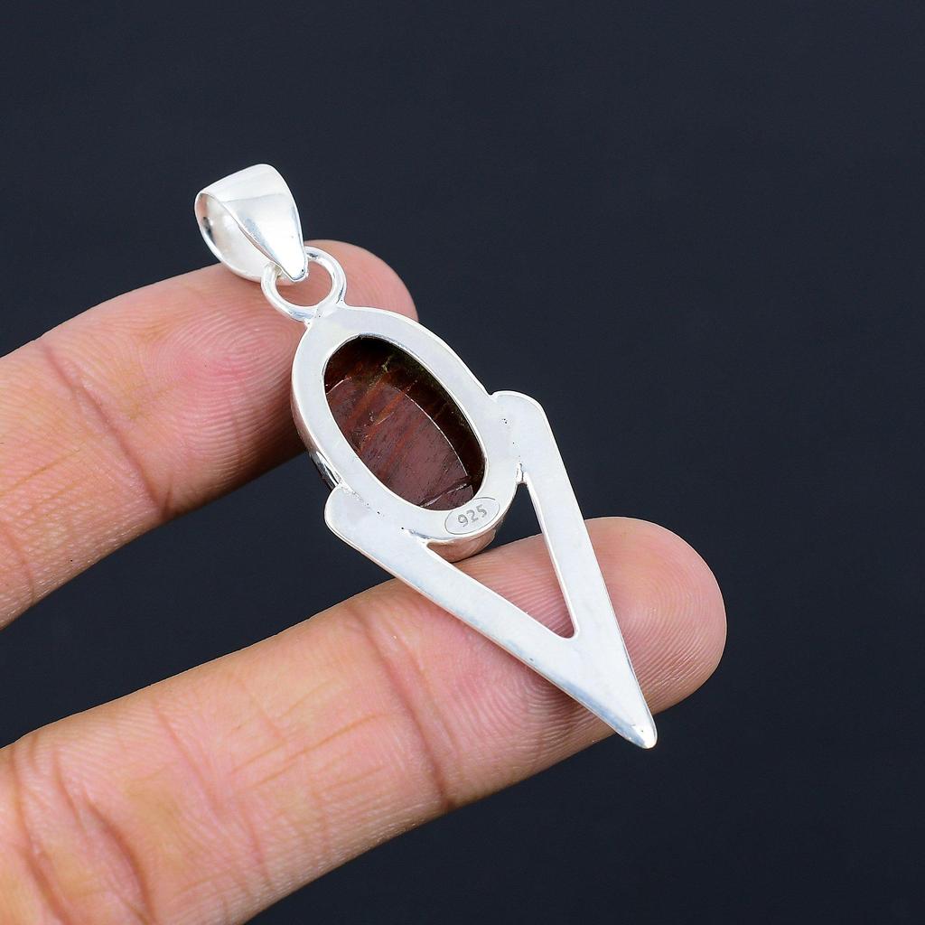 Gift For Women Pendant 925 Sterling Silver Natural Red Snakeskin Jasper Gemstone