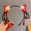 Red Flower Tassel Hairband Pigtail Wig Chinese Style Hair Hoop Fashion Hanfu Wig Headband  Children