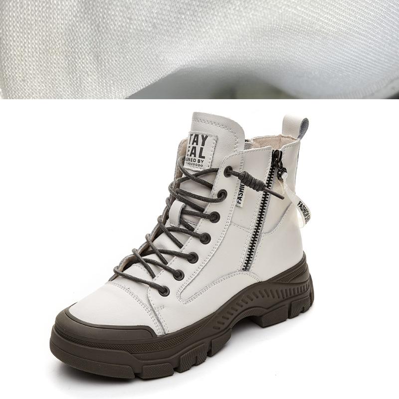 Spring Autumn High Top Casual Shoes Women Sports Style White Round Toe Side Zipper Thick Sole