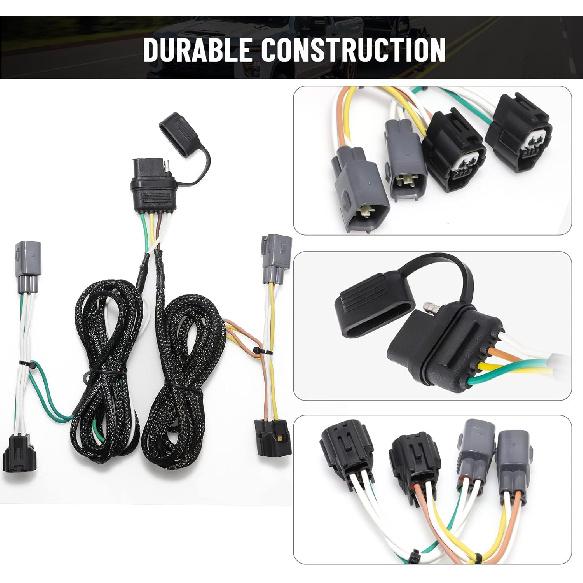 4-Way Flat Trailer Wiring Harness 55363 for 1998-2006 Jeep Wrangler TJ Vehicle-Side 4 Pin Trailer Towing Hitch Wiring for Jeep TJ 4 Prong Trailer