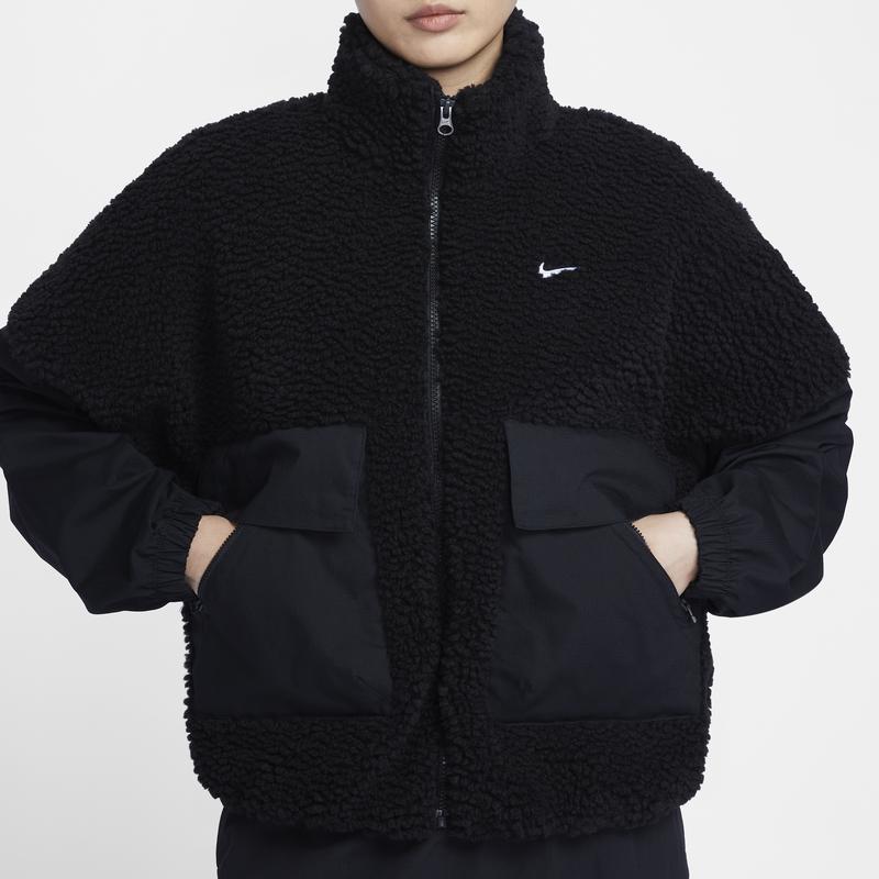 Nike Sportswear Color Block Logo Pattern Warm Fleece Jacket Women Jackets Black White FV8017-010
