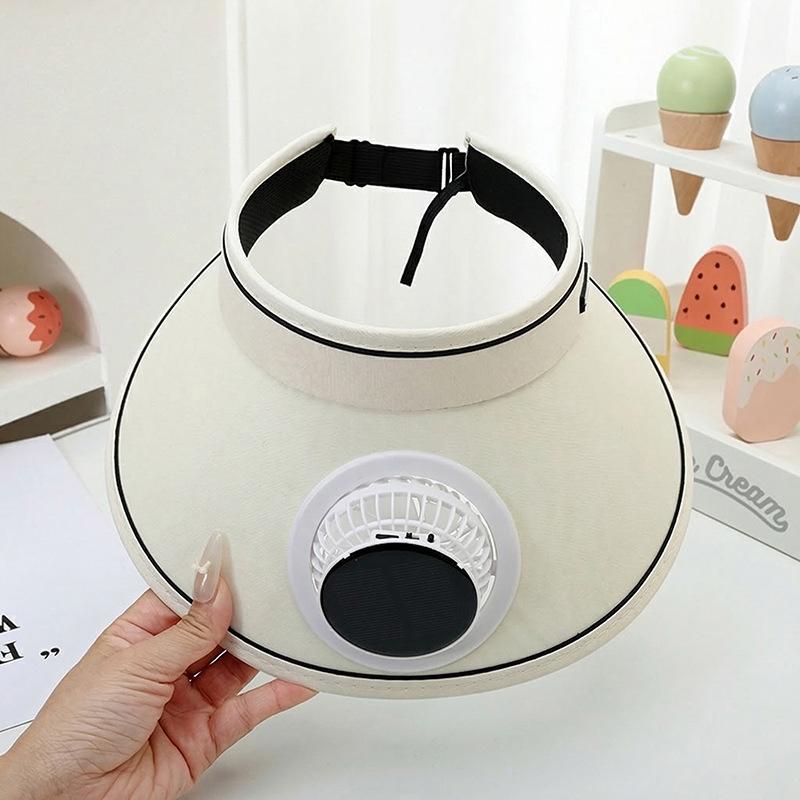 Wide Brim Sun Hat With Fan Breathable Solar Powered Fan Outdoor Visor Hat Empty Top Sunshade Beach Sunshade Hat Women