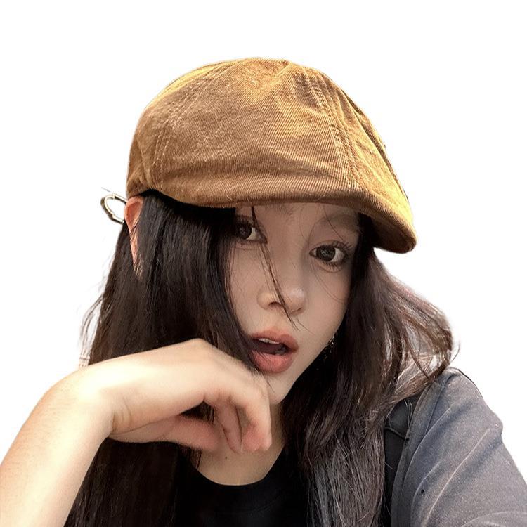 Retro relaxation deepens hat top corduroy forward hat women's autumn and winter face little dad hat men's versatile beret