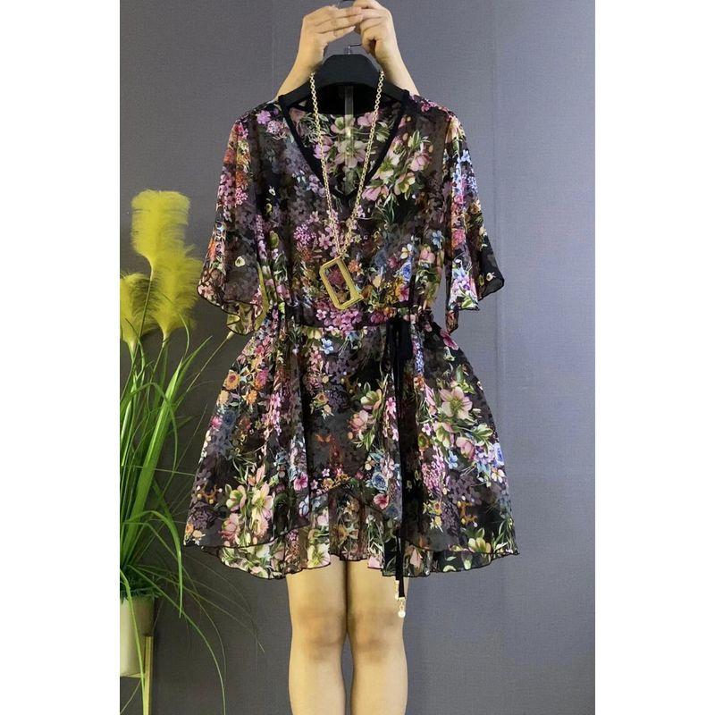 

Дизайн для особых интересов Западный стиль Универсальная блузка из шифона с цветочным принтом Летняя больших размеров Приталенная Подчеркивающая фигуру Прохладные топы с коротким рукавом Женские Colorful summer flowers 6XL(95.00 kg-110.00 kg)