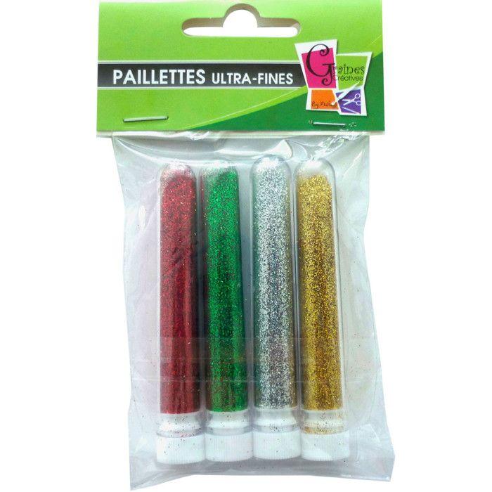 Paillettes - PW international - 4 tubes - Rouge Noël - Sèches - Multicolores