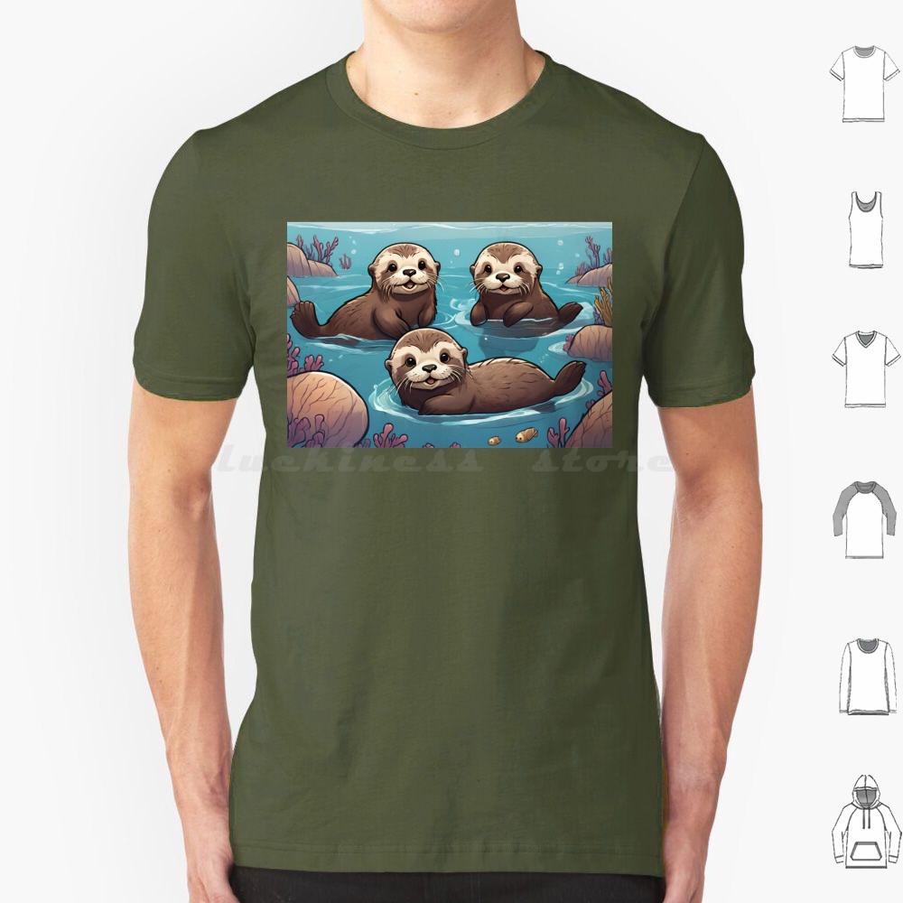 Playful Otters In The Ocean T Shirt Big Size 100 Cotton Otters Swimming Ocean Cute Adorable Family Joyful Playful Wildlife