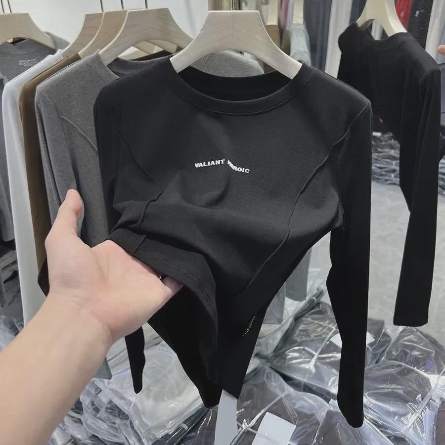 Trendy Double-Sided German Velvet Long-Sleeve T-Shirt for Autumn/Winter - Warm, Fashionable White Base Layer