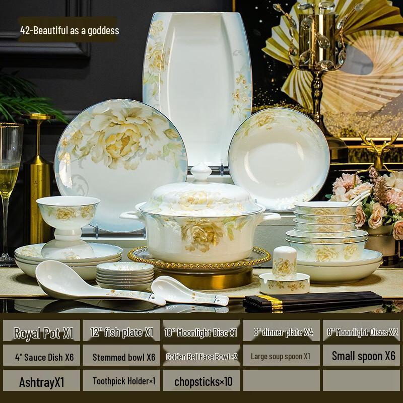 Handun Jingdezhen Blossoming Prosperity Bone China Dinnerware Set